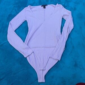 Light purple womens v neck body suit long sleeve